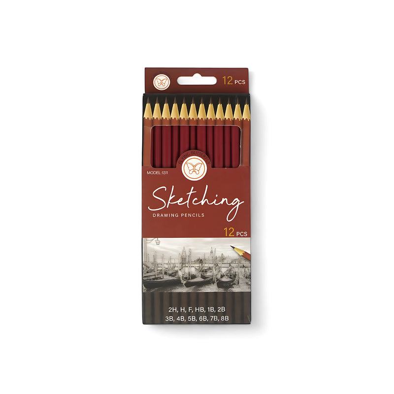 Flying Butterfly Sketching Drawing Pencils Set, 12-piece set with assorted grades for detailed sketching and shading.

