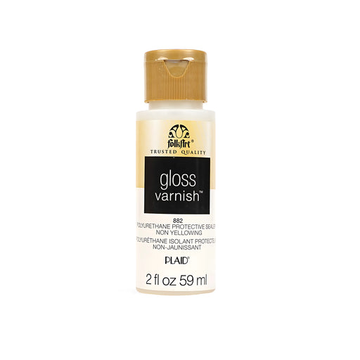 FolkArt Gloss Varnish bottle, 59 ml, provides a clear, glossy finish to protect and enhance artwork.