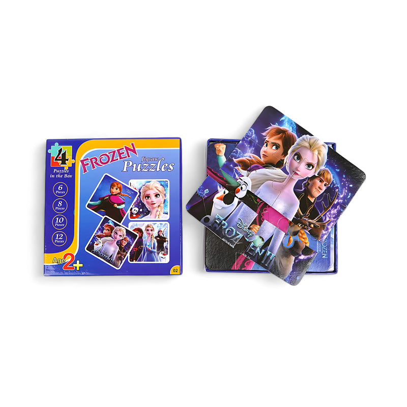 Frozen Jigsaw Puzzle Set featuring Elsa, Anna, and Olaf - 4 puzzles in one box for toddlers

