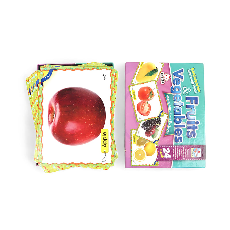Fruits & Vegetables Flash Cards - Kindergarten Learning Pack with Pictures for Kids Age 3+ - 24 Educational Fruit and Vegetable Cards

