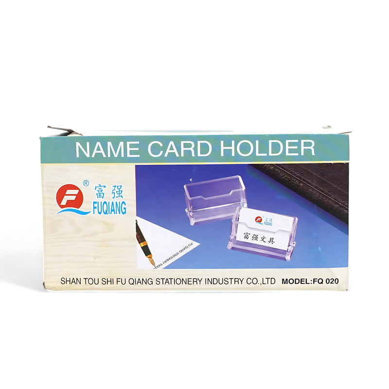 Fuqiang FQ 020 Name Card Holder in clear acrylic, ideal for business cards at desks and reception areas.

