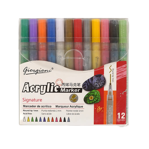 Giorgione Acrylic Markers - Set of 12 colors featuring round tips for vibrant artistic expression.

