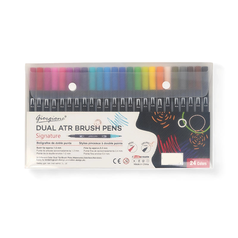Giorgione Dual ATR Brush Pens - Signature Set of 24 Colors featuring dual tips for versatile coloring and drawing.

