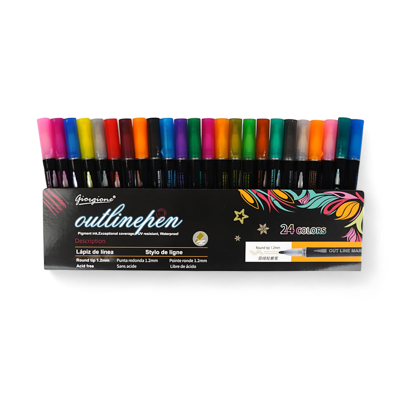 Giorgione Outline Pens - Set of 24 colors perfect for artistic expression and decorative detailing.

