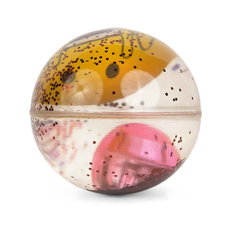 Glitter-Filled Bouncy Ball - Clear Ball with Floating Sparkles and Colourful Inner Design - Various Designs
