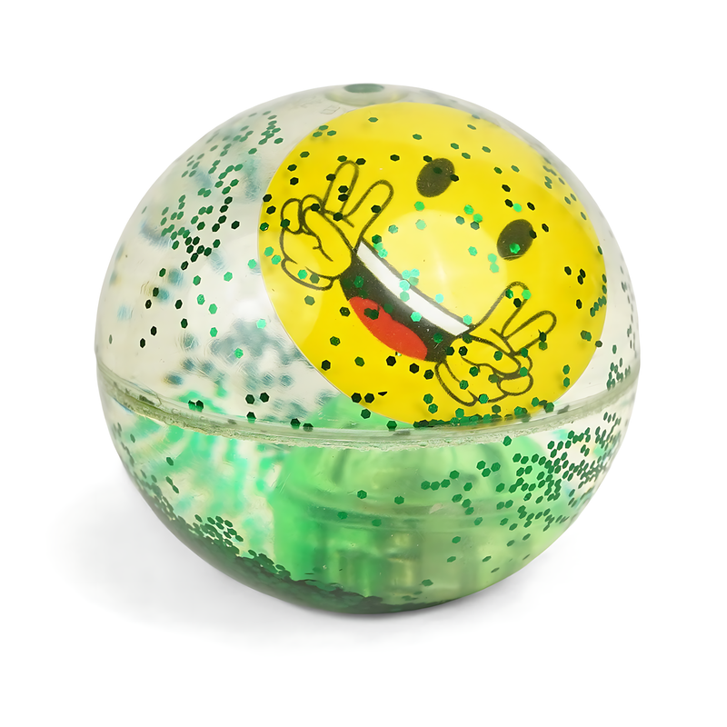 Glitter-Filled Bouncy Ball - Clear Ball with Floating Sparkles and Colourful Inner Design - Various Designs