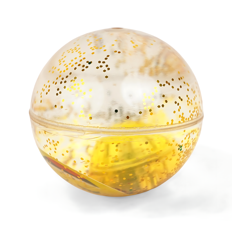 Glitter-Filled Bouncy Ball - Clear Ball with Floating Sparkles and Colourful Inner Design - Various Designs