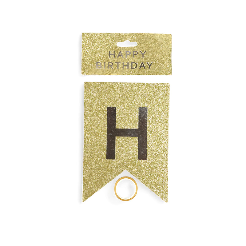Gold Glitter "Happy Birthday" Banner Set - Elegant Birthday Party Decoration