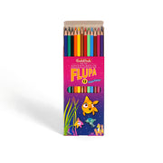 Goldfish Adventures of Flupa 12-piece colour pencil set featuring vibrant colors in playful underwater-themed packaging, perfect for children aged 3+.

