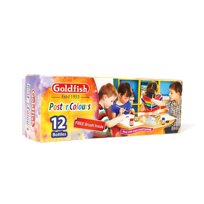 Goldfish Poster Colours Set – 12 Bright Colours with Free Brush for Kids and Beginners