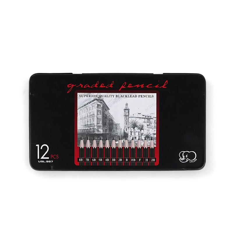 Graded Blacklead Pencil Set - 12 Piece, high-quality pencils in various grades for sketching, shading, and detailed artwork.

