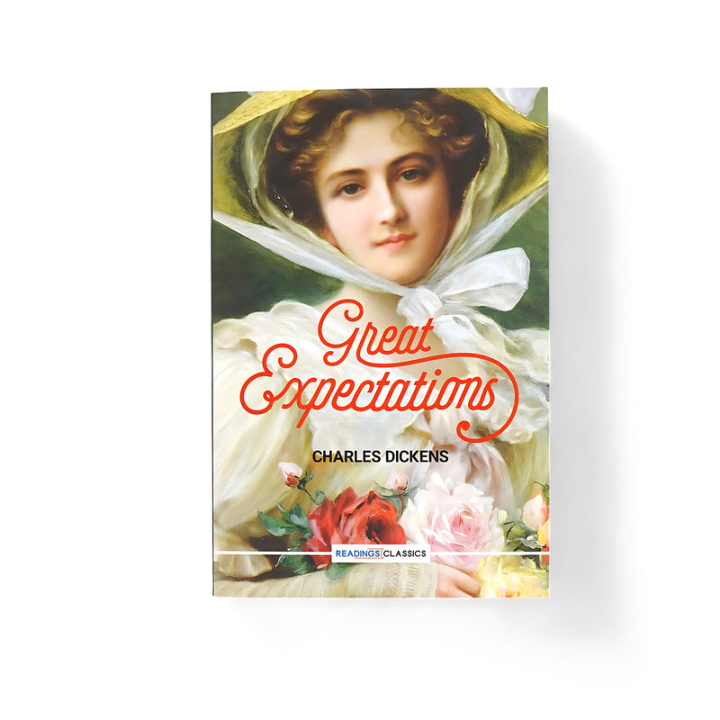 Cover of Great Expectations by Charles Dickens, featuring an elegant portrait of a young woman holding flowers, symbolizing beauty and complexity.


