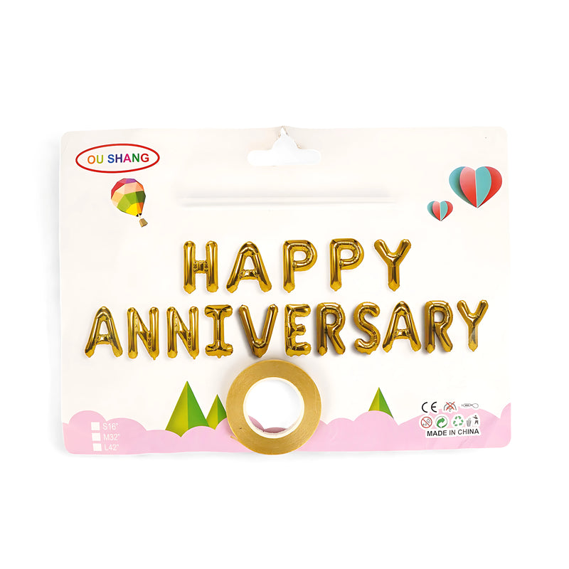 "HAPPY ANNIVERSARY" Gold Foil Balloon Set – Elegant Anniversary Party Decor