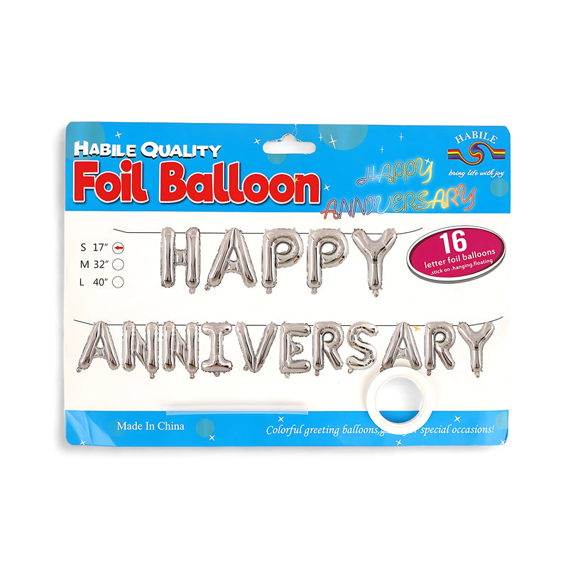 "HAPPY ANNIVERSARY" Silver Foil Balloon Set – Perfect for Anniversary Celebrations