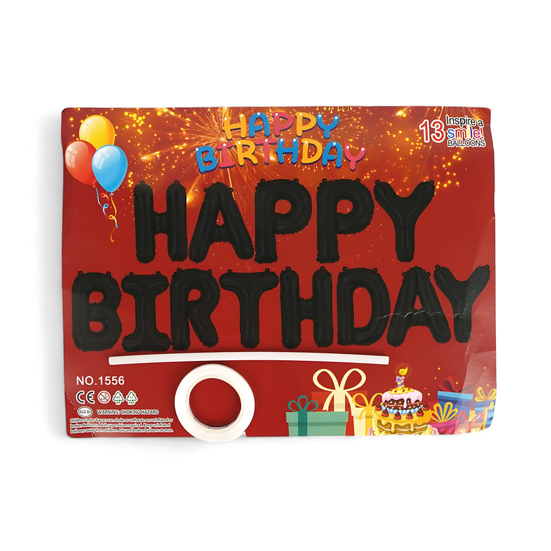"HAPPY BIRTHDAY" Black Foil Balloon Set – Elegant Birthday Party Decoration