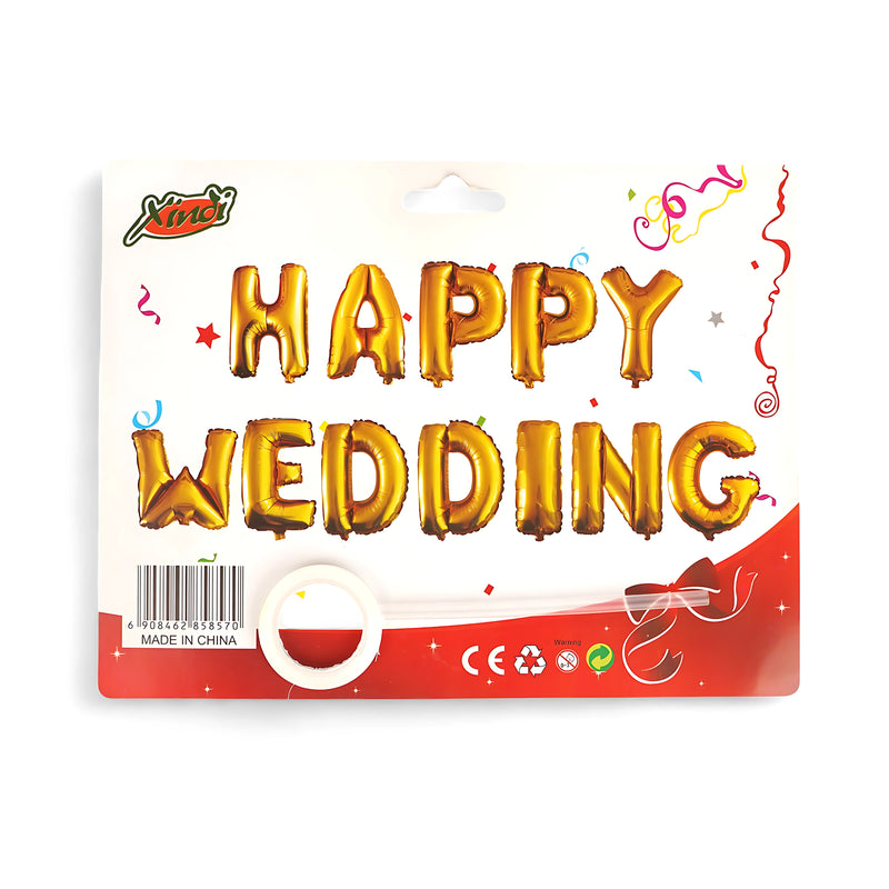 "HAPPY WEDDING" Gold Foil Balloon Set – Elegant Wedding Decoration