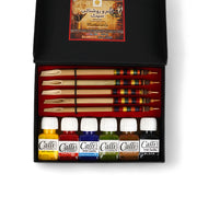 Handmade Bamboo Qalam Calligraphy Set with bamboo pens and colorful inks, perfect for traditional calligraphy enthusiasts

