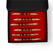 Handmade Bamboo Qalam Calligraphy Set in a large black box with bamboo pens and premium inks, ideal for calligraphy enthusiasts and beginners.

