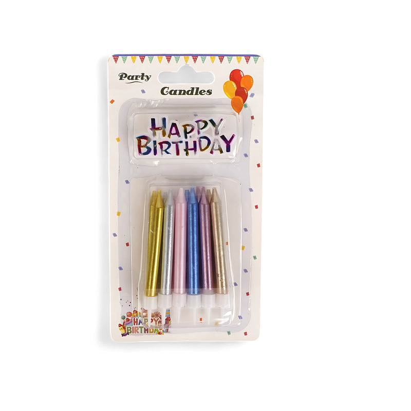 Happy Birthday Candle Set with Metallic Candles - Pack of 6