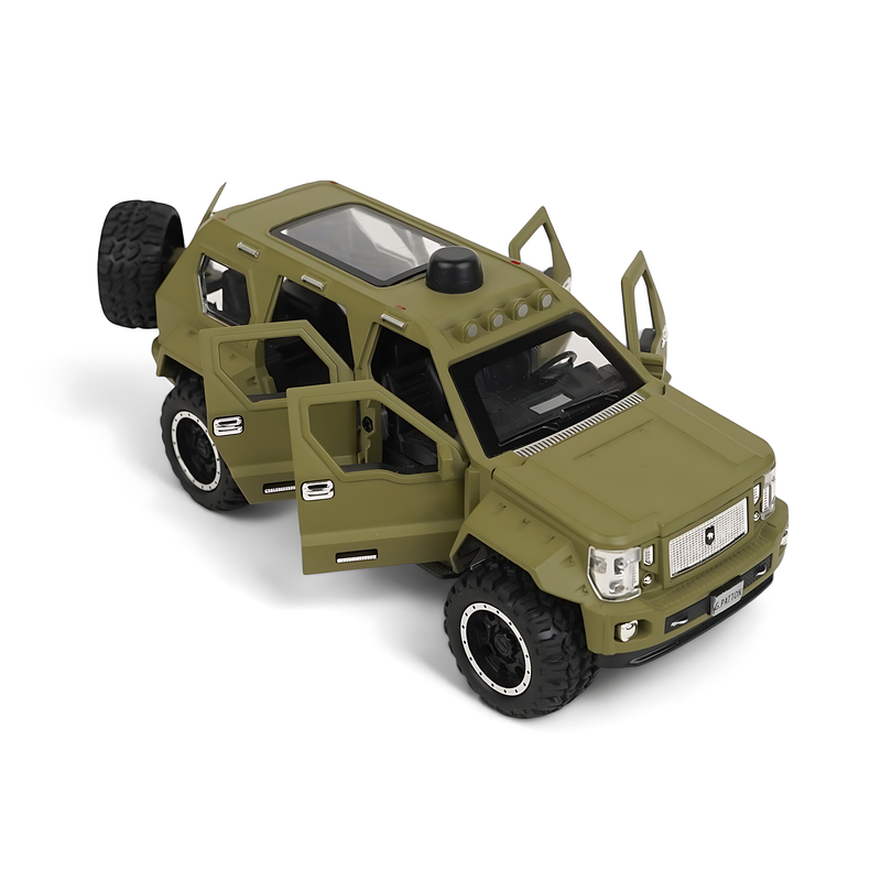 High-Detail Military SUV Diecast Model - Green Armored Off-Road Vehicle with Opening Doors and Realistic Interior