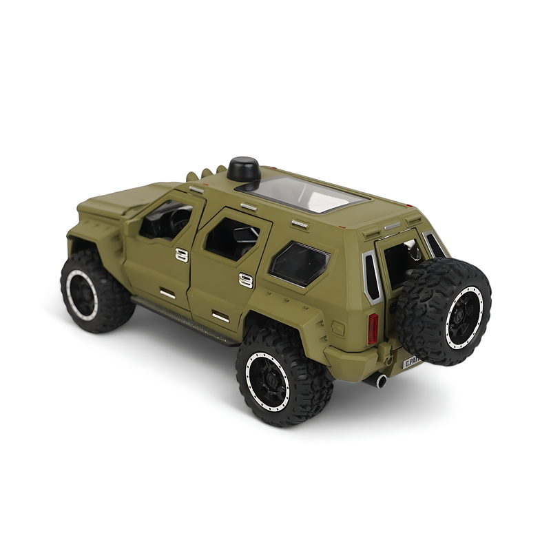 High-Detail Military SUV Diecast Model - Green Armored Off-Road Vehicle with Opening Doors and Realistic Interior