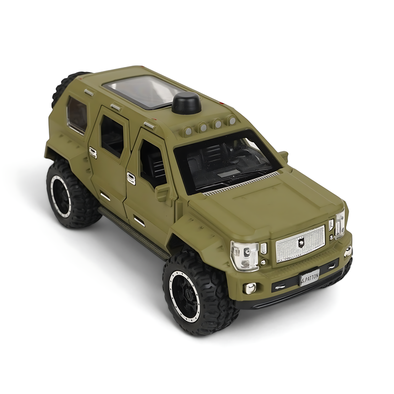 High-Detail Military SUV Diecast Model - Green Armored Off-Road Vehicle with Opening Doors and Realistic Interior