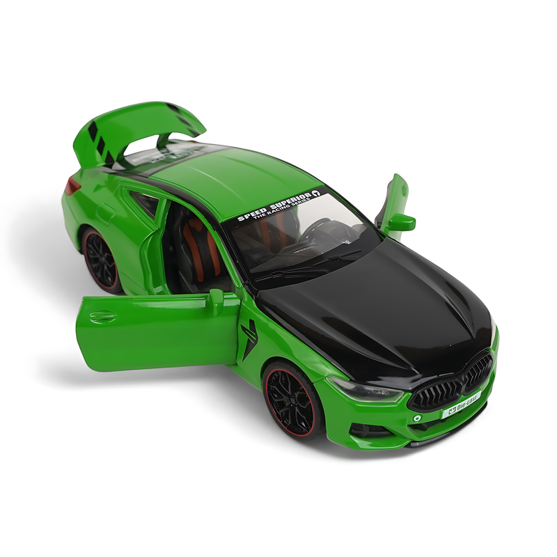 High-Performance Green Sports Car Diecast Model - Sleek Design with Functional Doors and Trunk