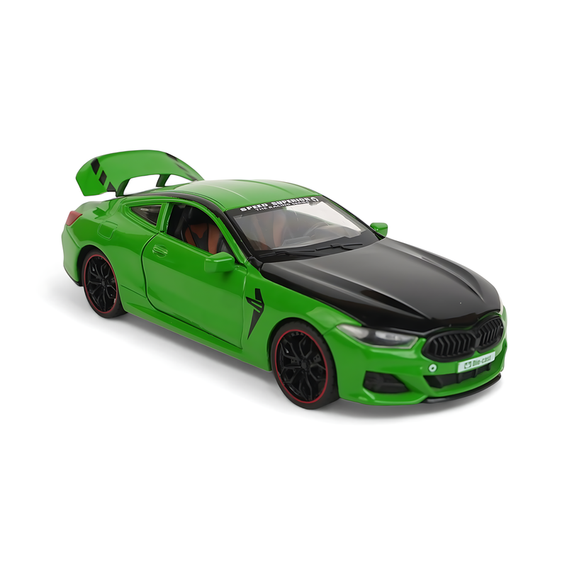 High-Performance Green Sports Car Diecast Model - Sleek Design with Functional Doors and Trunk