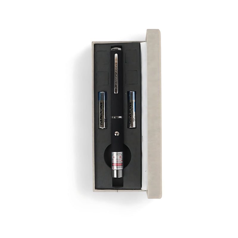 Red laser pointer with black and metallic accents, ideal for presentations, teaching, and stargazing.


