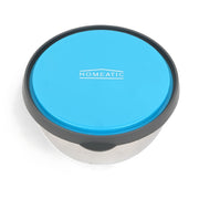 Homeatic Blue Stainless Steel Food Container featuring a vibrant blue lid, ideal for keeping meals fresh and stylish.

