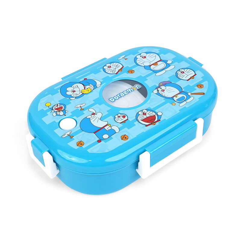 Homeatic Doraemon Stainless Steel Lunch Box featuring a colorful design with Doraemon characters, perfect for kids to carry meals while enjoying their favorite show.

