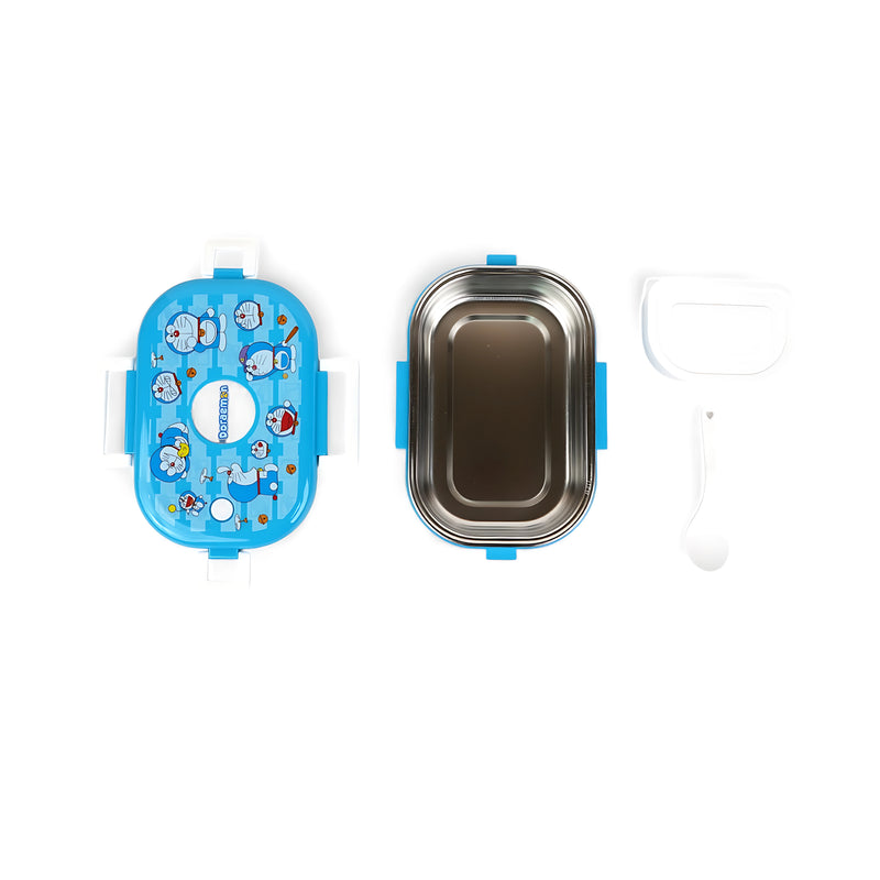 Homeatic Doraemon Stainless Steel Lunch Box featuring a colorful design with Doraemon characters, perfect for kids to carry meals while enjoying their favorite show.

