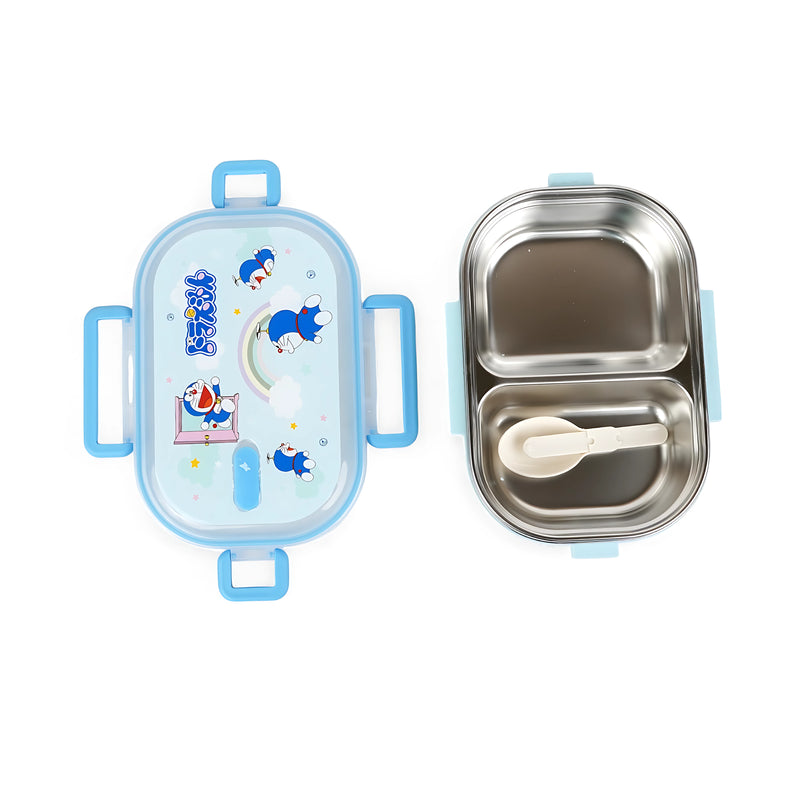 Homeatic Doraemon Stainless Steel Lunch Box featuring a colorful design, perfect for kids to carry meals while enjoying their favorite character.

