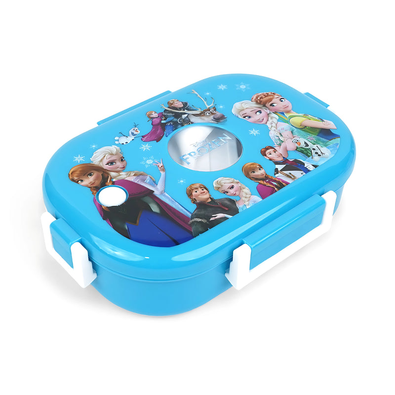 Homeatic Frozen Stainless Steel Lunch Box featuring a colorful design with Frozen characters, perfect for kids to carry meals while enjoying their favorite movie.

