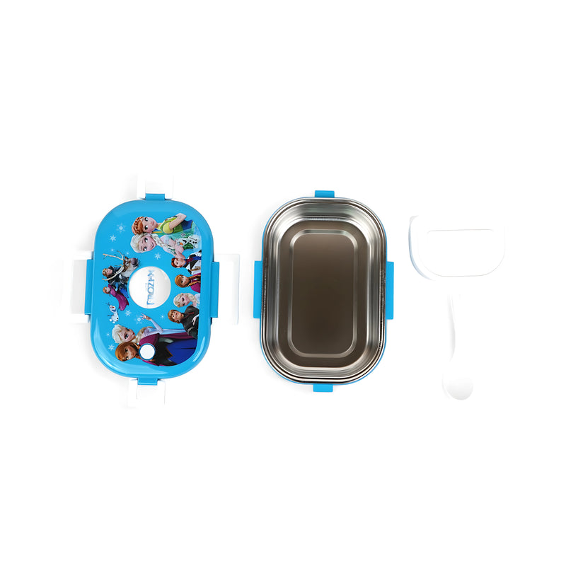 Homeatic Frozen Stainless Steel Lunch Box featuring a colorful design with Frozen characters, perfect for kids to carry meals while enjoying their favorite movie.

