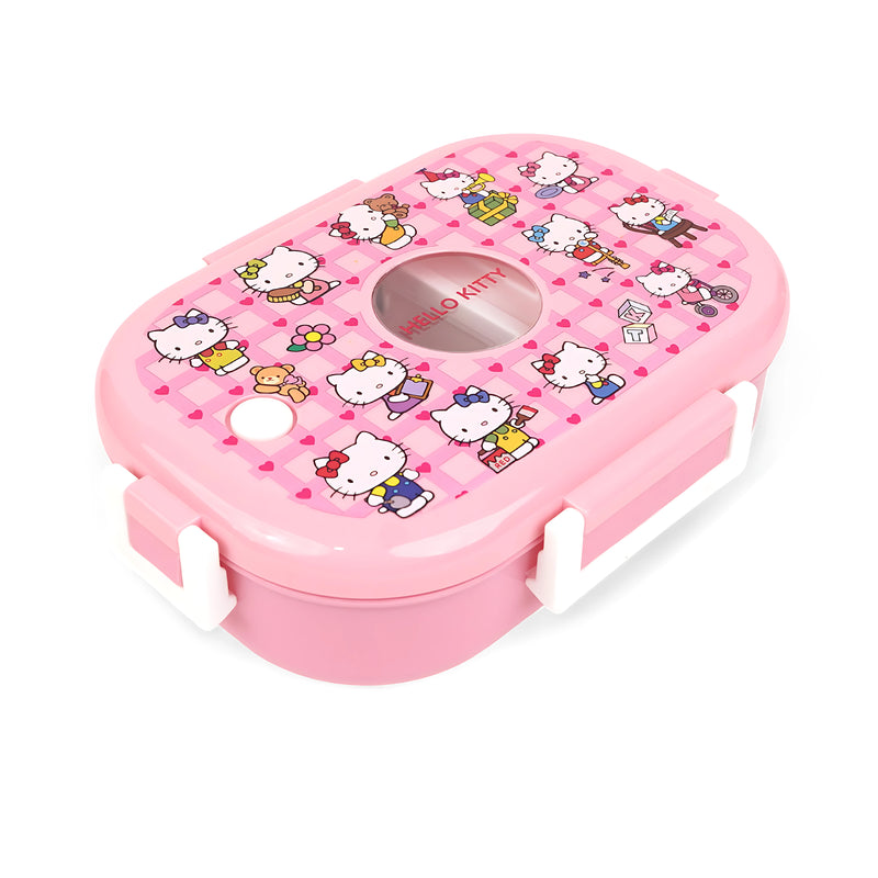 Homeatic Hello Kitty Stainless Steel Lunch Box featuring a colorful design, perfect for kids to carry meals while enjoying their favorite character.


