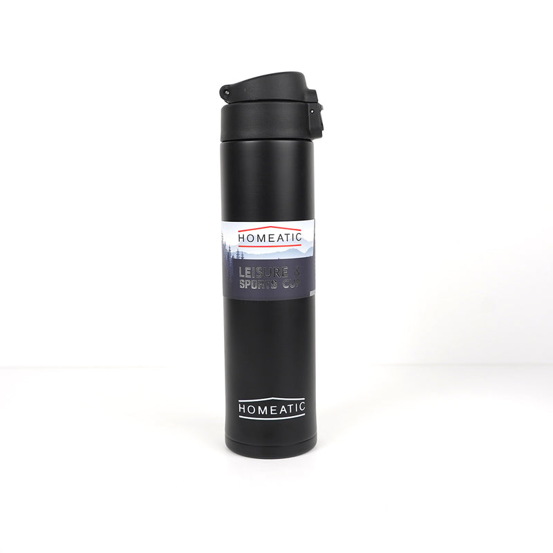 Homeatic Leisure & Sports Bottle – Stainless steel insulated water bottle with a secure lid, suitable for gym, travel, and daily hydration. BLACK

