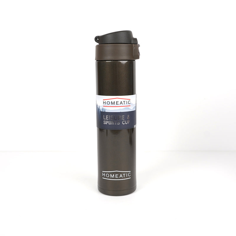 Homeatic Leisure & Sports Bottle – Stainless steel insulated water bottle with a secure lid, suitable for gym, travel, and daily hydration. - BROWN