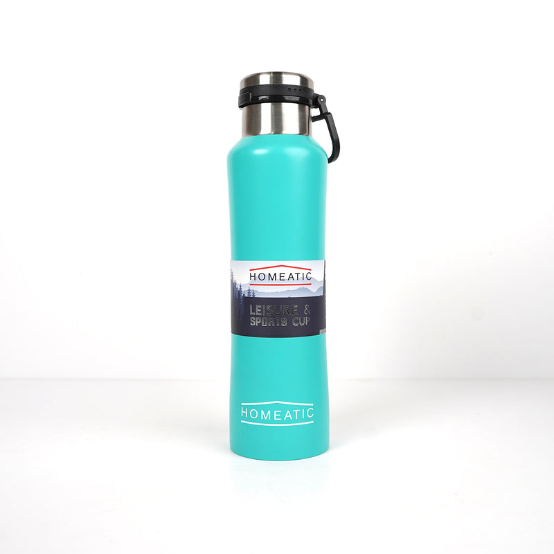 Homeatic cyan water bottle, stainless steel insulated bottle, sports water bottle, gym hydration bottle, leakproof travel bottle, reusable water flask, double-walled hot and cold bottle

