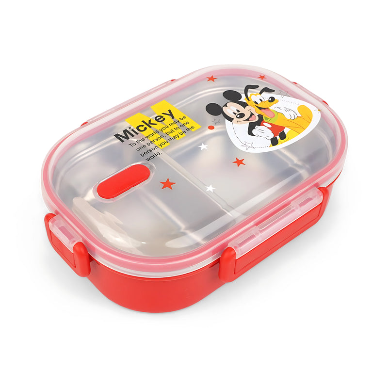 Homeatic Mickey Mouse Stainless Steel Lunch Box featuring a colorful design, perfect for kids to carry meals while enjoying their favorite character.

