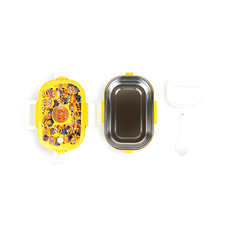 Homeatic Minions Stainless Steel Lunch Box featuring a colorful design, perfect for kids to carry meals while enjoying their favorite characters.

