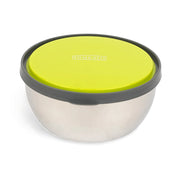 Homeatic Stainless Steel Food Container featuring a vibrant green lid, perfect for storing meals while ensuring freshness and style.

