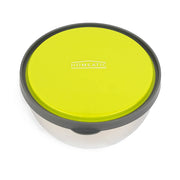 Homeatic Stainless Steel Food Container featuring a vibrant green lid, perfect for storing meals while ensuring freshness and style.

