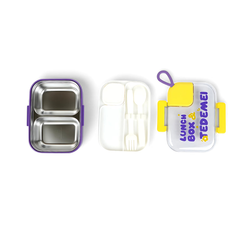 Homeatic Stainless Steel Lunch Box featuring a modern design with included utensils, perfect for packing meals and snacks while promoting healthy eating.
