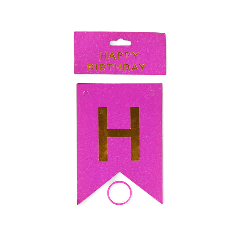Hot Pink and Gold "Happy Birthday" Banner Set - Bold Birthday Party Decoration