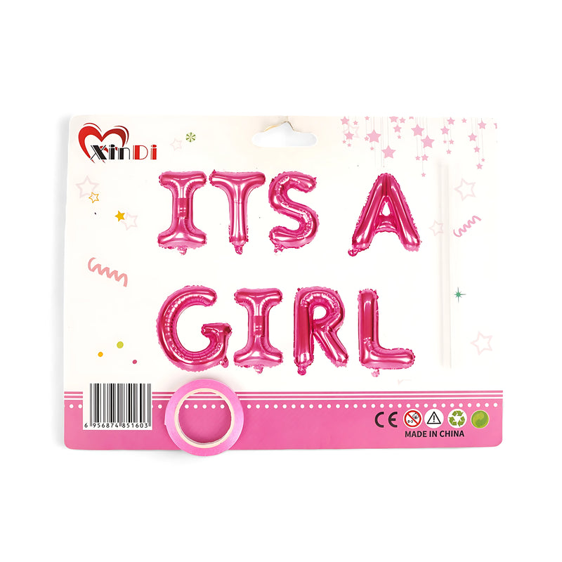 "ITS A GIRL" Pink Foil Balloon Set – Perfect for Baby Shower or Newborn Celebration