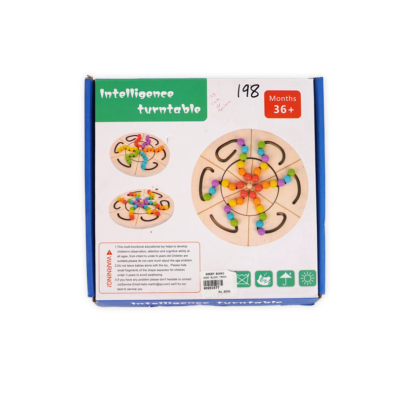 Intelligence Turntable – Wooden educational toy for toddlers aged 36+ months, featuring colorful beads and interactive tracks for cognitive and motor skill development.