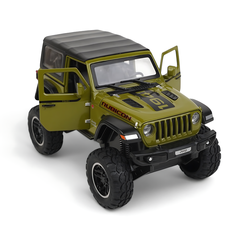 Jeep Wrangler Rubicon Diecast Model - Rugged Green Off-Road SUV Miniature with Opening Doors and Realistic Features