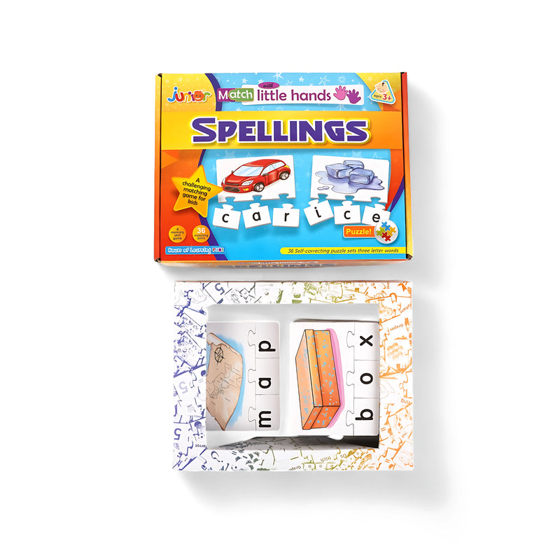 Junior Spellings Puzzle - 3-Letter Word Matching Game for Kids Age 3+ - 36 Self-Correcting Puzzle Sets for Early Literacy

