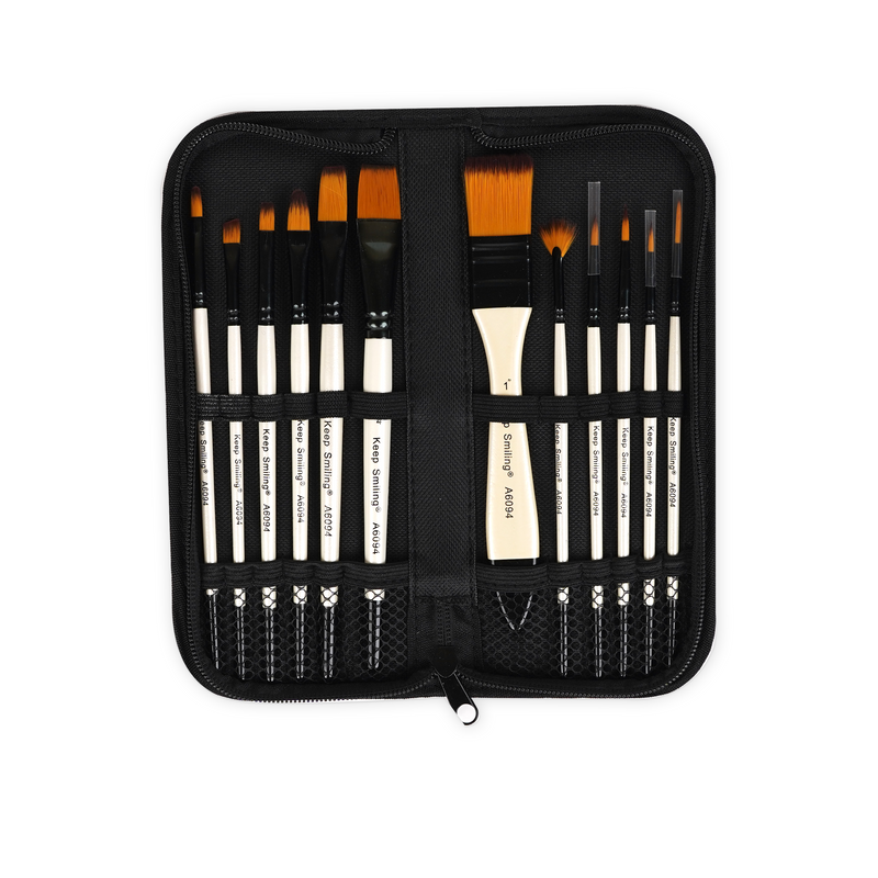 Keep Smiling 12-Piece Nylon Brush Set with Storage Wallet
